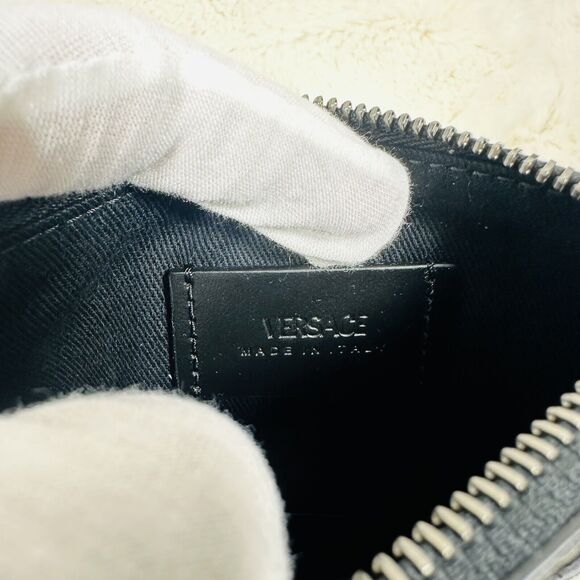 NEW Versace Mini Coin Pouch 5.5” x 4.5” La Greca Rectangular Modular Black Gray - Picture 10 of 11